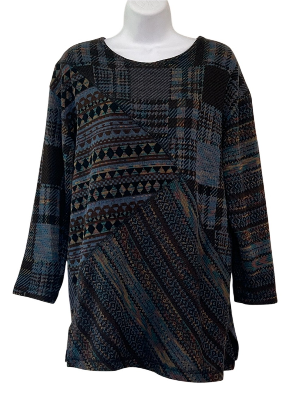 Pasta Vintage Patchwork Longline Sweater Grandpa Knit Size Large
